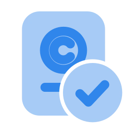 Copyright document check icon, Flat style