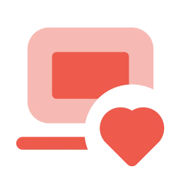 Laptop heart icon, Flat style