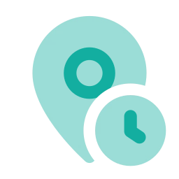 Map pin clock icon, Flat style
