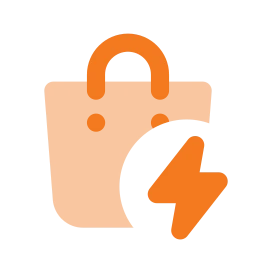 Shopping bag bolt icon, Flat style