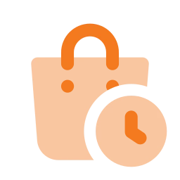 Shopping bag clock icon, Flat style