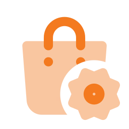 Shopping bag settings icon, Flat style