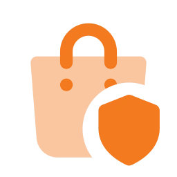 Shopping bag shield icon, Flat style