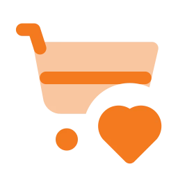 Shopping cart heart icon, Flat style
