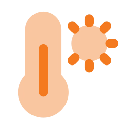 Thermometer sun icon, Flat style