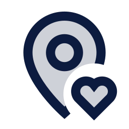 Map pin heart icon, Sharp Duotone style