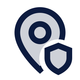 Map pin shield icon, Sharp Duotone style