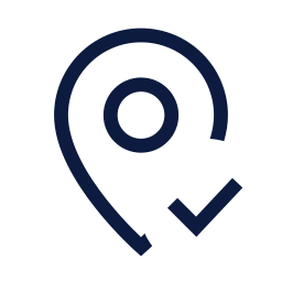 Map pin check icon, Sharp Line style
