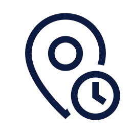 Map pin clock icon, Sharp Line style
