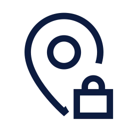 Map pin lock icon, Sharp Line style