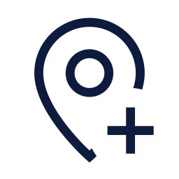 Map pin plus icon, Sharp Line style