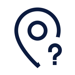 Map pin question icon, Sharp Line style