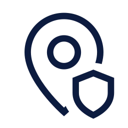 Map pin shield icon, Sharp Line style