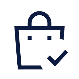 Shopping bag check icon, Sharp Line style