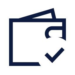 Wallet check icon, Sharp Line style