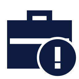 Briefcase alert icon, Sharp Solid style