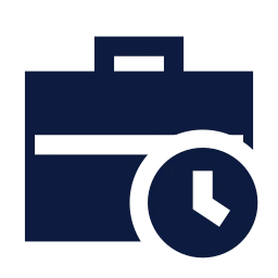Briefcase clock icon, Sharp Solid style