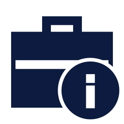 Briefcase info icon, Sharp Solid style