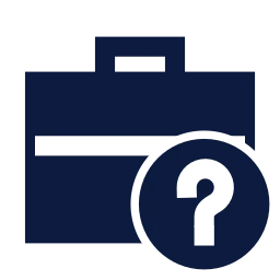 Briefcase question icon, Sharp Solid style