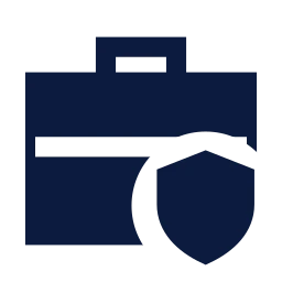 Briefcase shield icon, Sharp Solid style