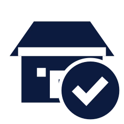 Bungalow check icon, Sharp Solid style