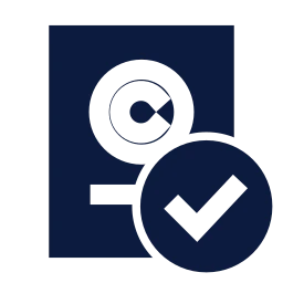 Copyright document check icon, Sharp Solid style