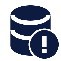 Database alert icon, Sharp Solid style