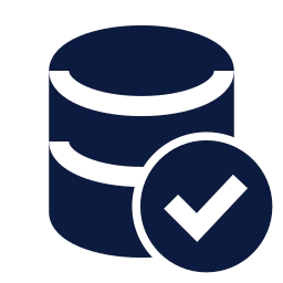 Database check icon, Sharp Solid style