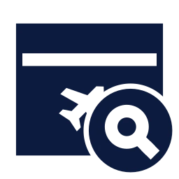 Flight booking search icon, Sharp Solid style