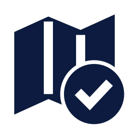 Map check icon, Sharp Solid style