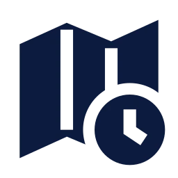 Map clock icon, Sharp Solid style
