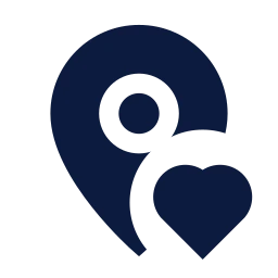 Map pin heart icon, Sharp Solid style