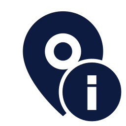 Map pin info icon, Sharp Solid style