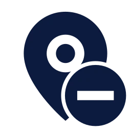 Map pin minus icon, Sharp Solid style