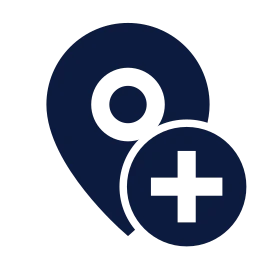 Map pin plus icon, Sharp Solid style
