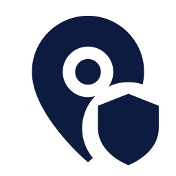 Map pin shield icon, Sharp Solid style