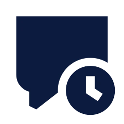 Message square clock icon, Sharp Solid style