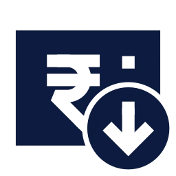 Rupee note down icon, Sharp Solid style