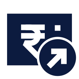 Rupee note share icon, Sharp Solid style