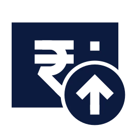 Rupee note up icon, Sharp Solid style