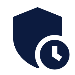 Shield clock icon, Sharp Solid style
