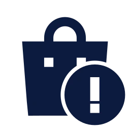 Shopping bag alert icon, Sharp Solid style