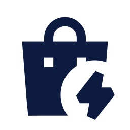 Shopping bag bolt icon, Sharp Solid style
