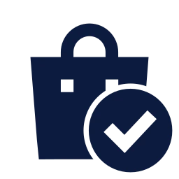 Shopping bag check icon, Sharp Solid style