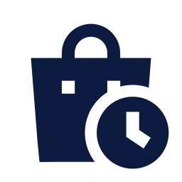Shopping bag clock icon, Sharp Solid style