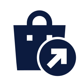 Shopping bag share icon, Sharp Solid style