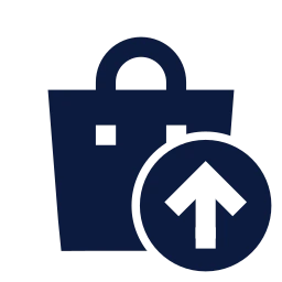 Shopping bag up icon, Sharp Solid style