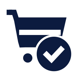 Shopping cart check icon, Sharp Solid style
