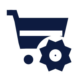 Shopping cart settings icon, Sharp Solid style