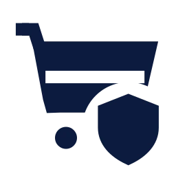 Shopping cart shield icon, Sharp Solid style